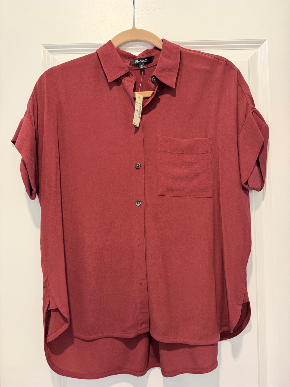 Madewell Rust-Red Short Sleeve Button-Down Shirt
